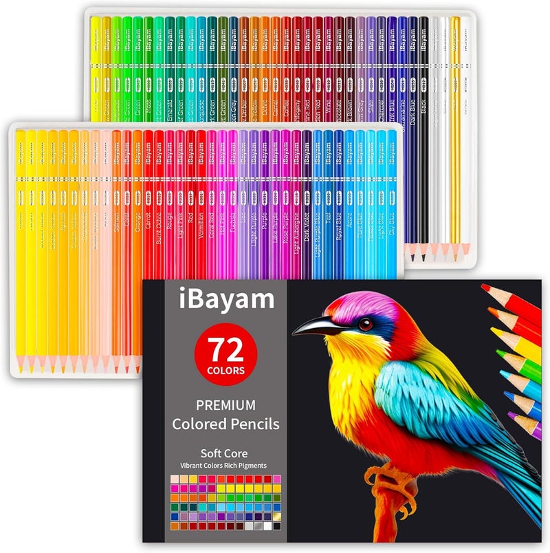 iBayam 72 Count Colored Pencils for Adult Coloring Books, Soft Core, Ideal for Drawing Blending Shading, Art Supplies, Color Pencils Set Gift for Coloring, Sketching, Painting - Image 1
